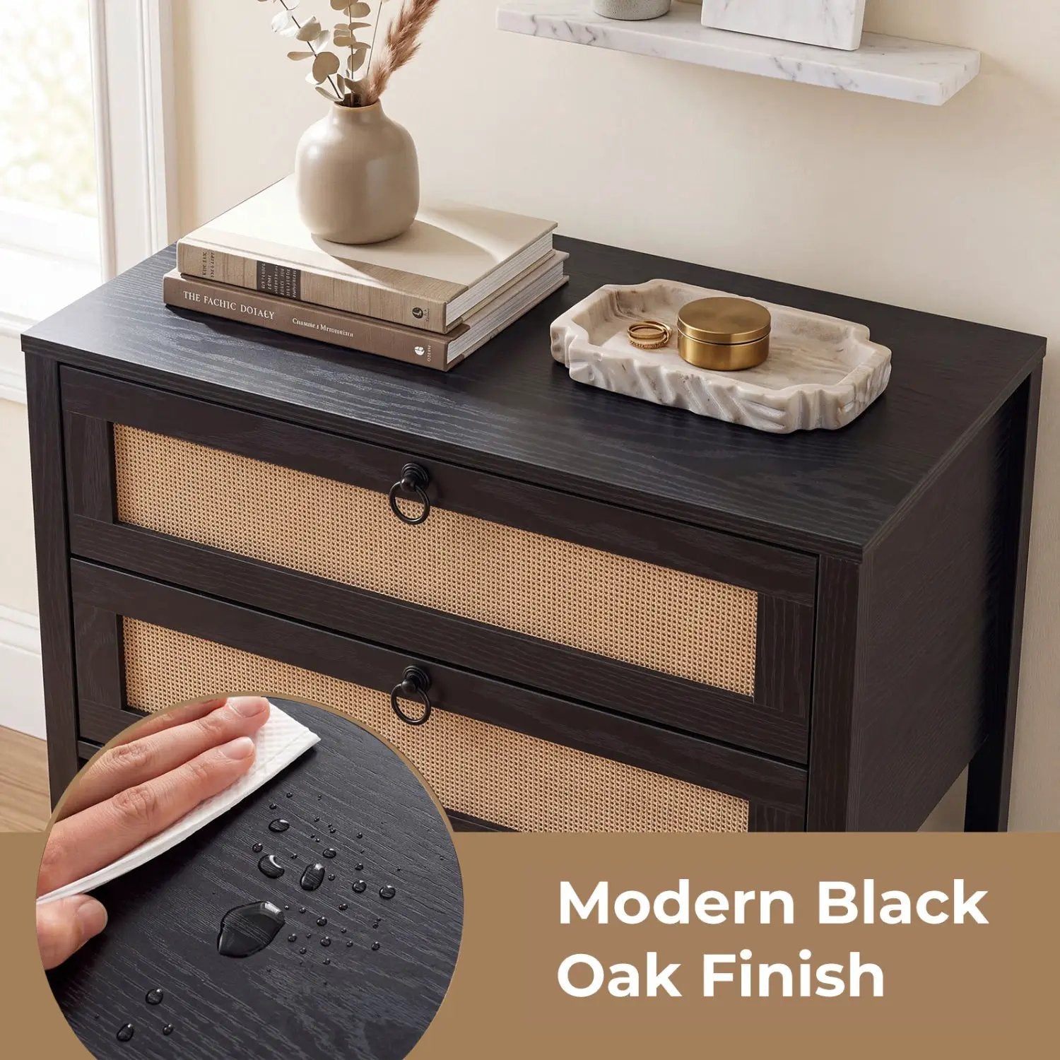 Rattan Nightstand with 2 Drawers and Open Shelf by DirectDeals