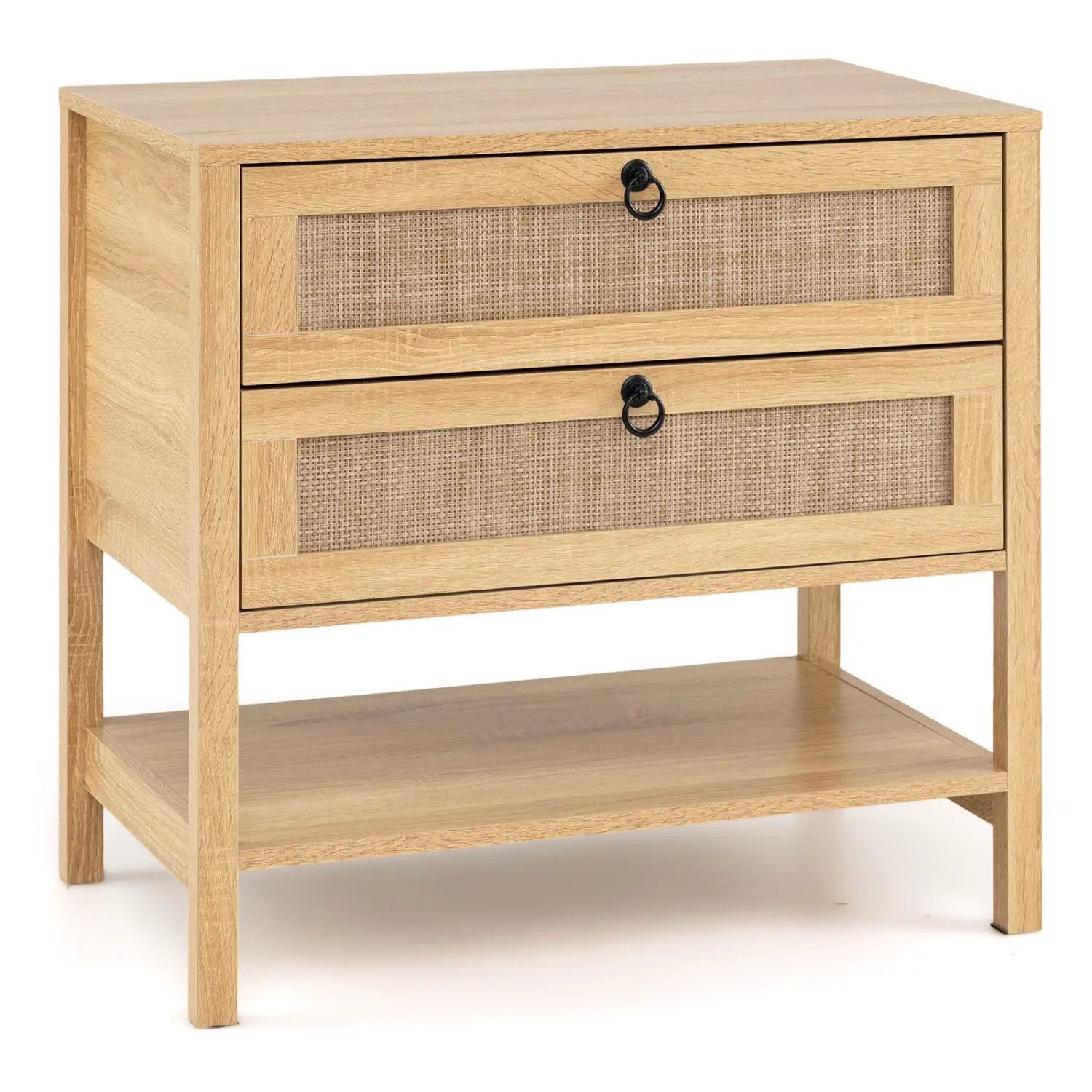 Rattan Nightstand with 2 Drawers and Open Shelf by DirectDeals