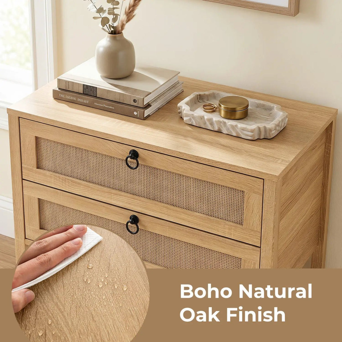 Rattan Nightstand with 2 Drawers and Open Shelf, photo 15 of 24