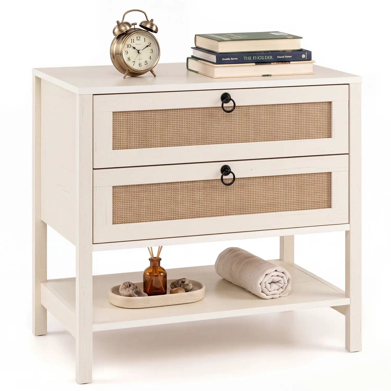 Rattan Nightstand with 2 Drawers and Open Shelf by DirectDeals