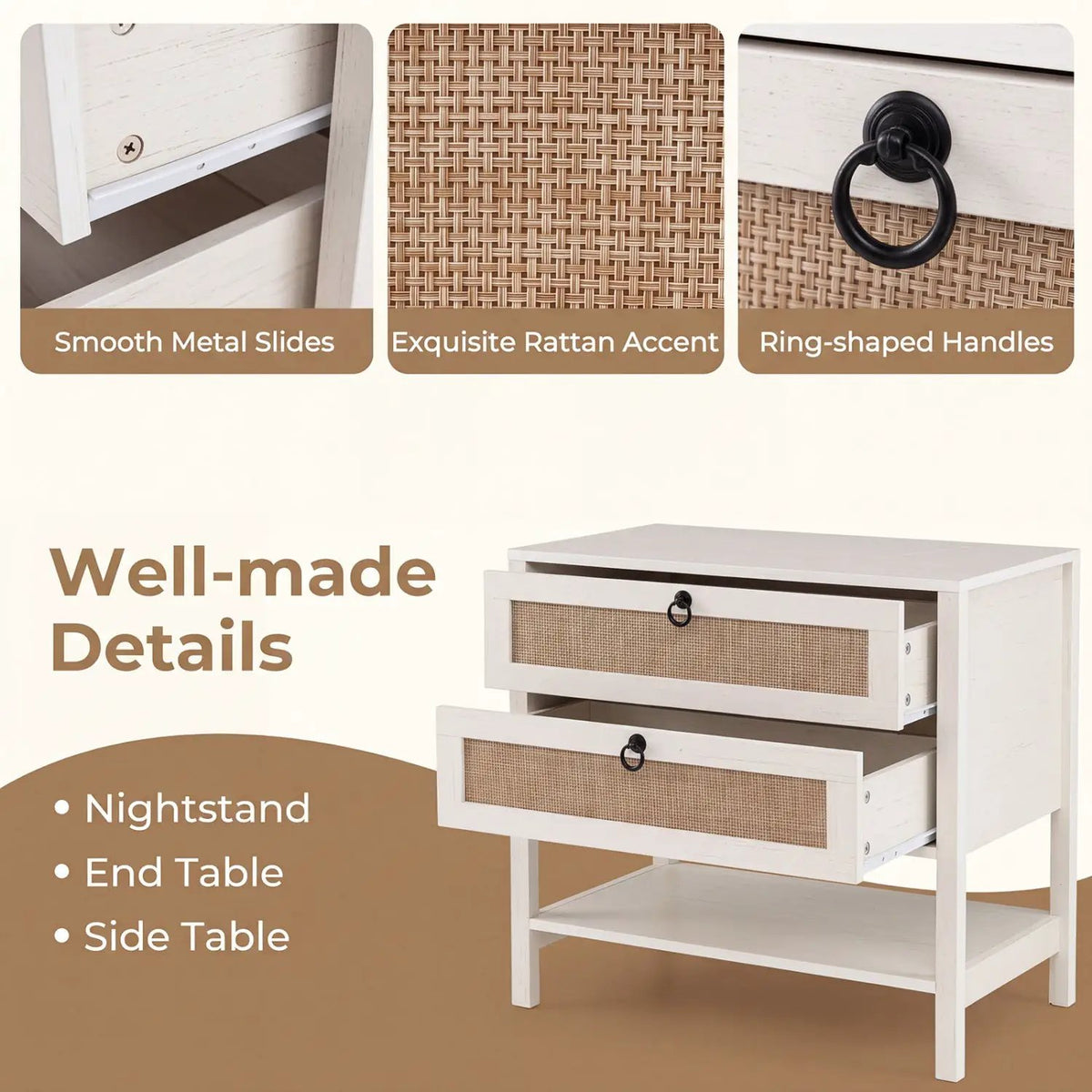 Rattan Nightstand with 2 Drawers and Open Shelf, photo 24 of 24