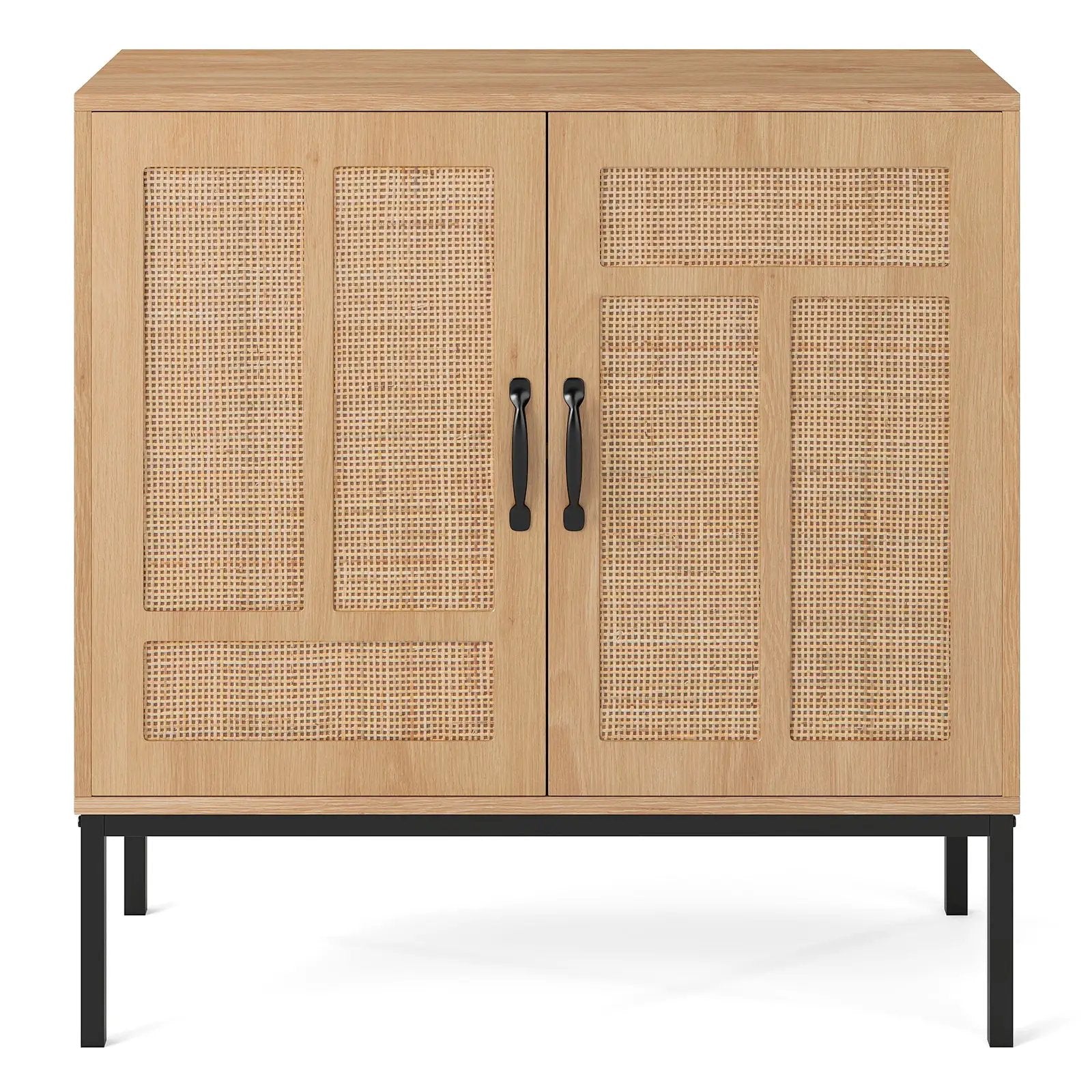 Boho Storage Cabinet with Asymmetrical Pattern Doors for Kitchen-Natural by DirectDeals