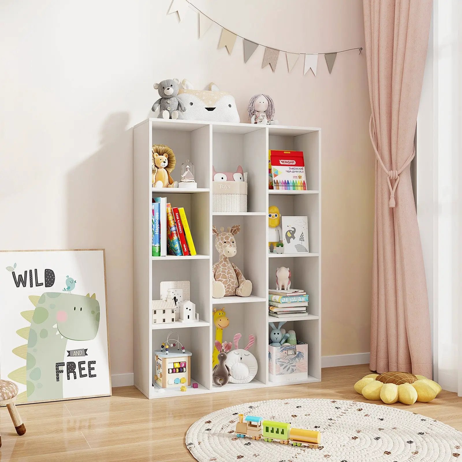 11-Cube Multifunctional Book Storage Organizer Display Cabinet with Anti-tipping Kits-White by DirectDeals
