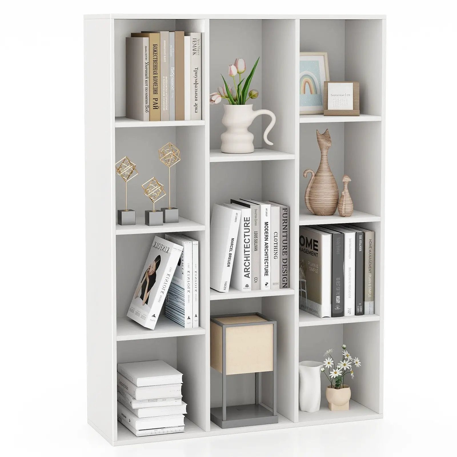 11-Cube Multifunctional Book Storage Organizer Display Cabinet with Anti-tipping Kits-White by DirectDeals