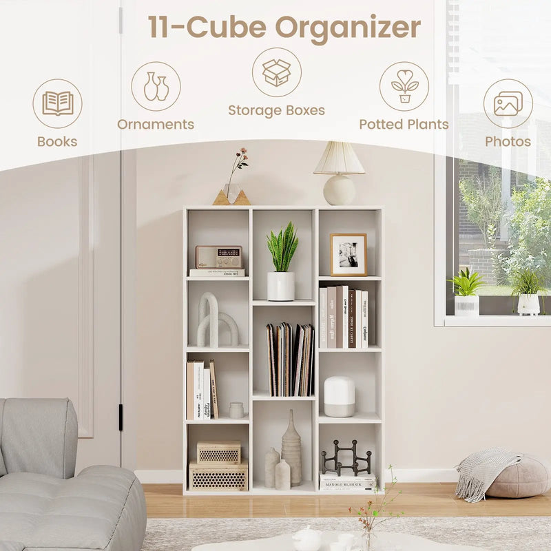 11-Cube Multifunctional Book Storage Organizer Display Cabinet with Anti-tipping Kits-White by DirectDeals