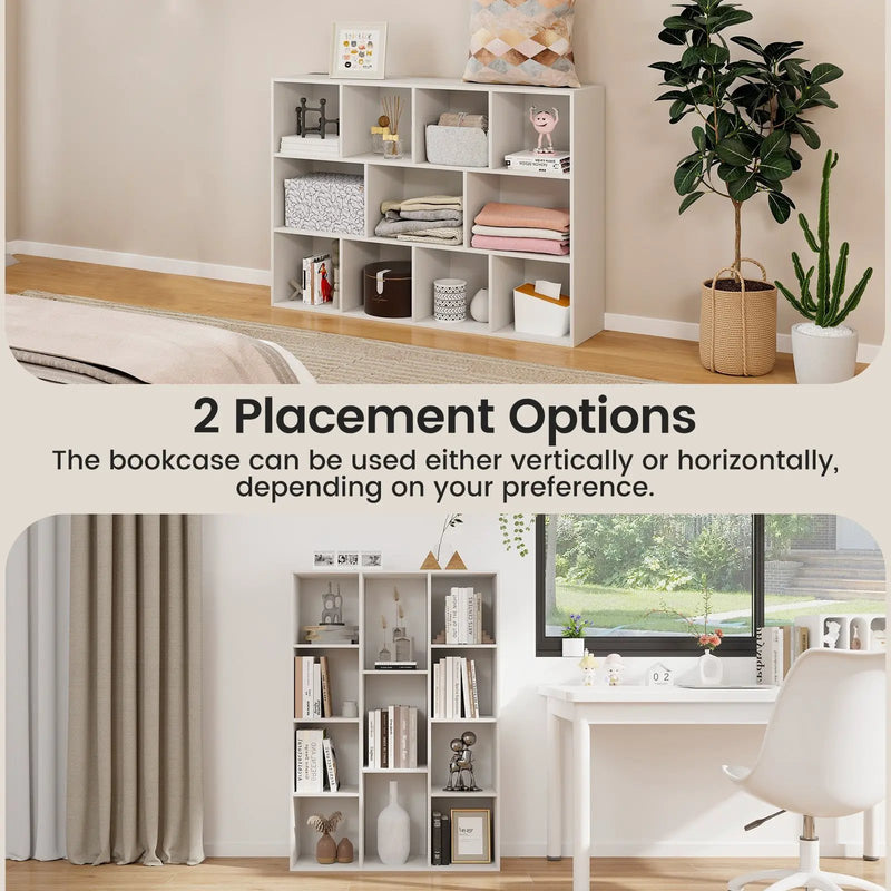 11-Cube Multifunctional Book Storage Organizer Display Cabinet with Anti-tipping Kits-White by DirectDeals