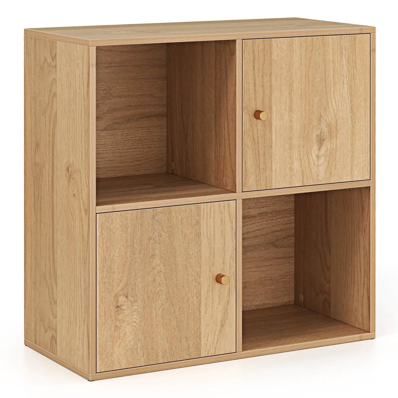 4-Cube Bookcase 3-Tier Bookshelf with Dual Anti-Tipping Kits and 2 Cabinets by DirectDeals