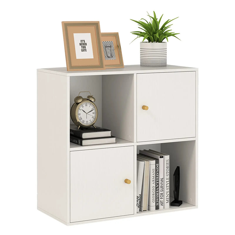 4-Cube Bookcase 3-Tier Bookshelf with Dual Anti-Tipping Kits and 2 Cabinets by DirectDeals