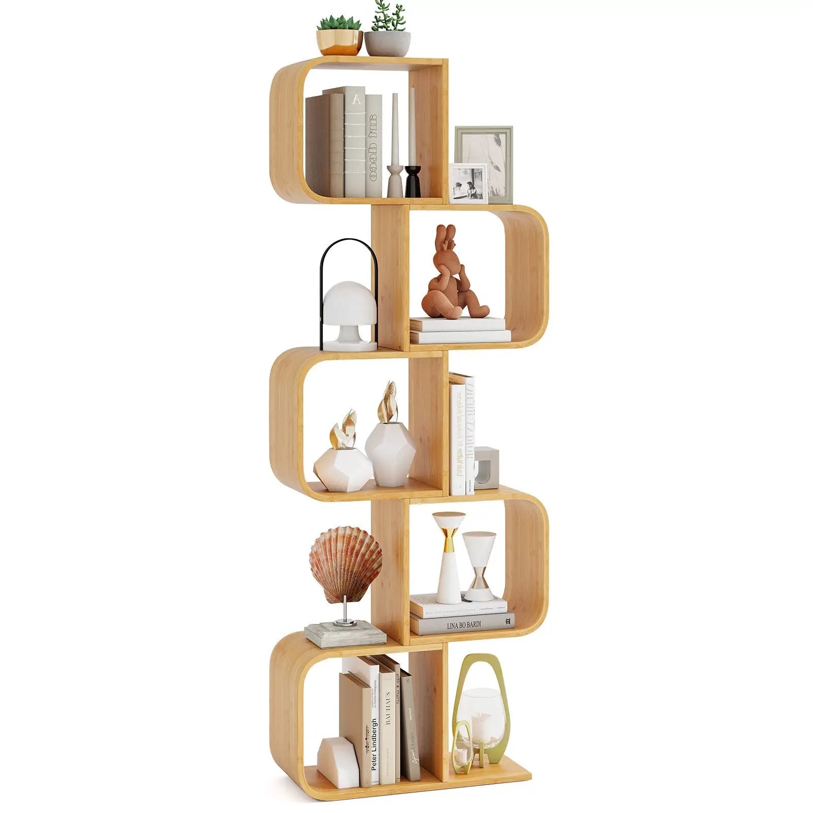 5-Tier S-Shaped Bookcase with 5 Open Cubes for Living Room-Natural by DirectDeals