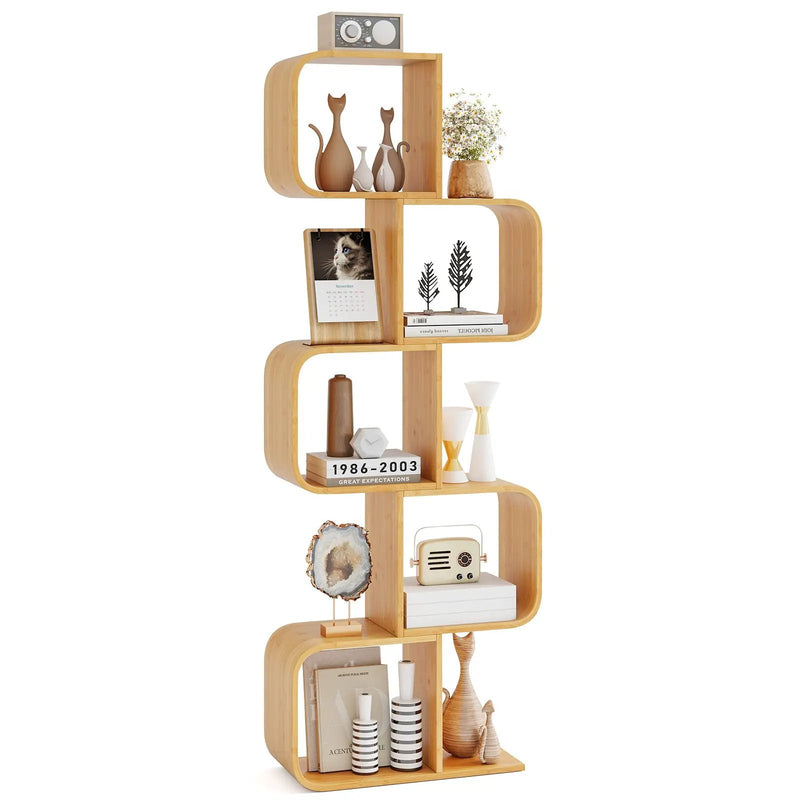 5-Tier S-Shaped Bookcase with 5 Open Cubes for Living Room-Natural by DirectDeals