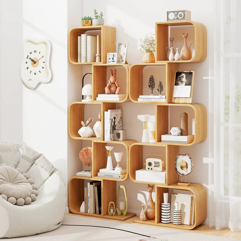 5-Tier S-Shaped Bookcase with 5 Open Cubes for Living Room-Natural by DirectDeals