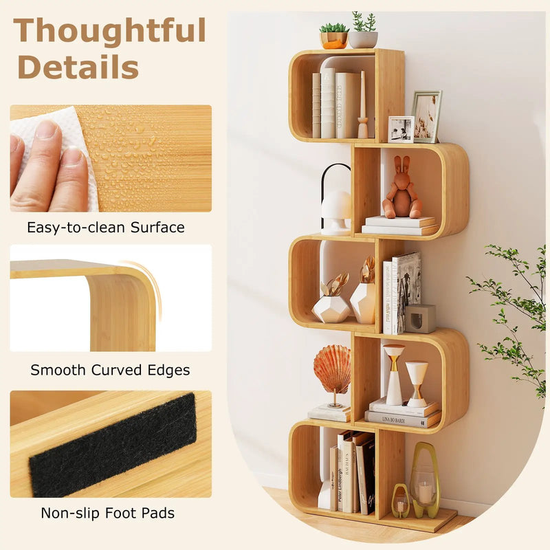 5-Tier S-Shaped Bookcase with 5 Open Cubes for Living Room-Natural by DirectDeals