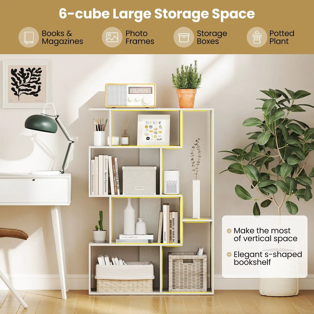 47 Inch 6-Cube Open-back Geometric Bookshelf for Bedroom Living Room, photo 7 of 9