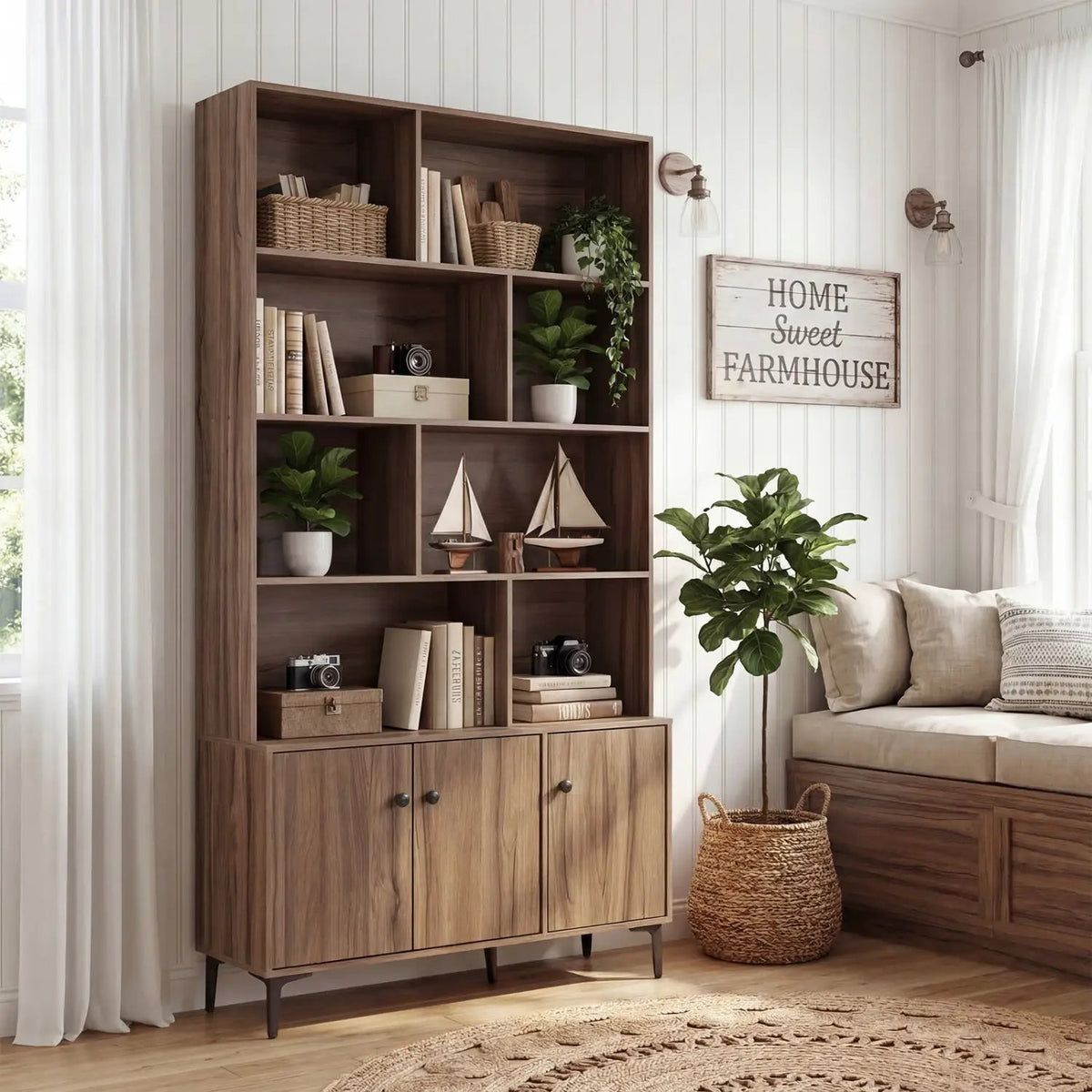 Bookshelf with 3 Doors and 2 Anti-Tipping Kits for Home Office, photo 3 of 16
