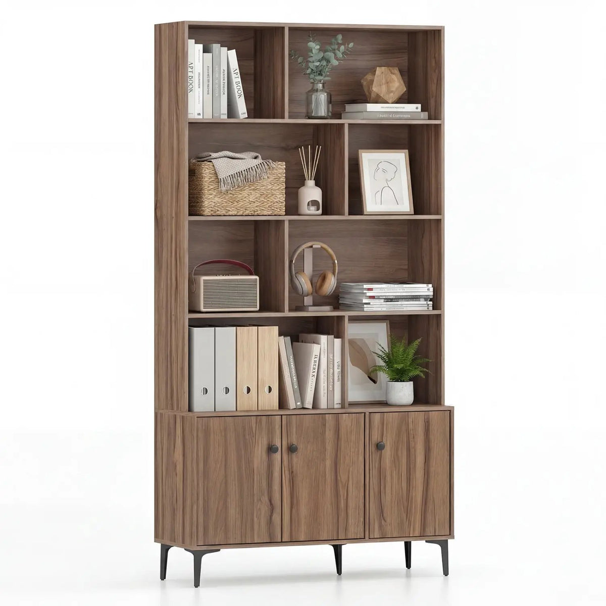 Bookshelf with 3 Doors and 2 Anti-Tipping Kits for Home Office