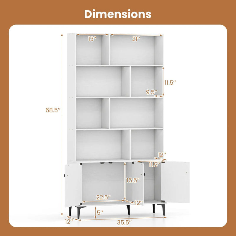 Bookshelf with 3 Doors and 2 Anti-Tipping Kits for Home Office by DirectDeals