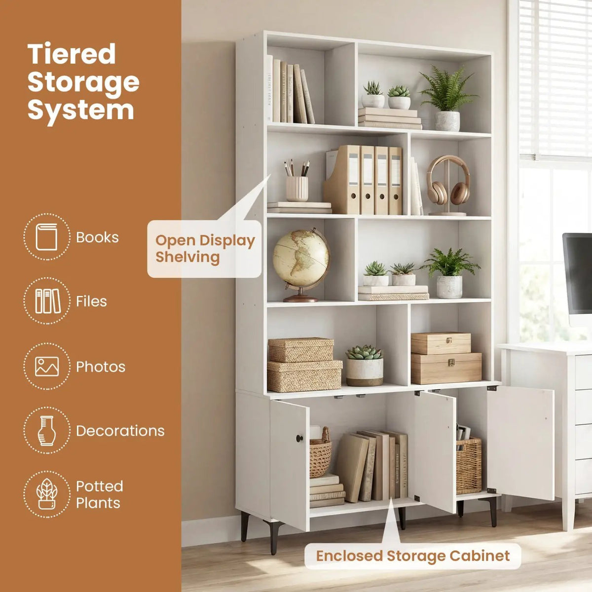 Bookshelf with 3 Doors and 2 Anti-Tipping Kits for Home Office, photo 15 of 16