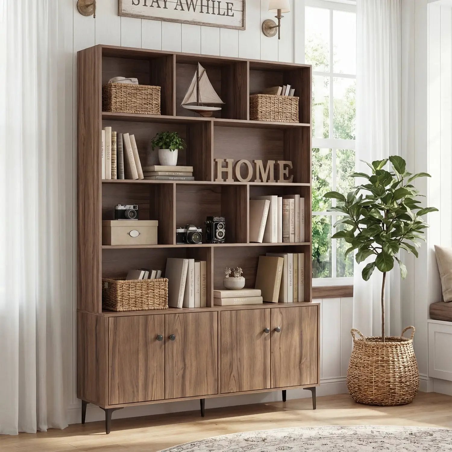 Bookshelf with 4 Doors and 2 Anti-Tipping Kits for Home Office by DirectDeals