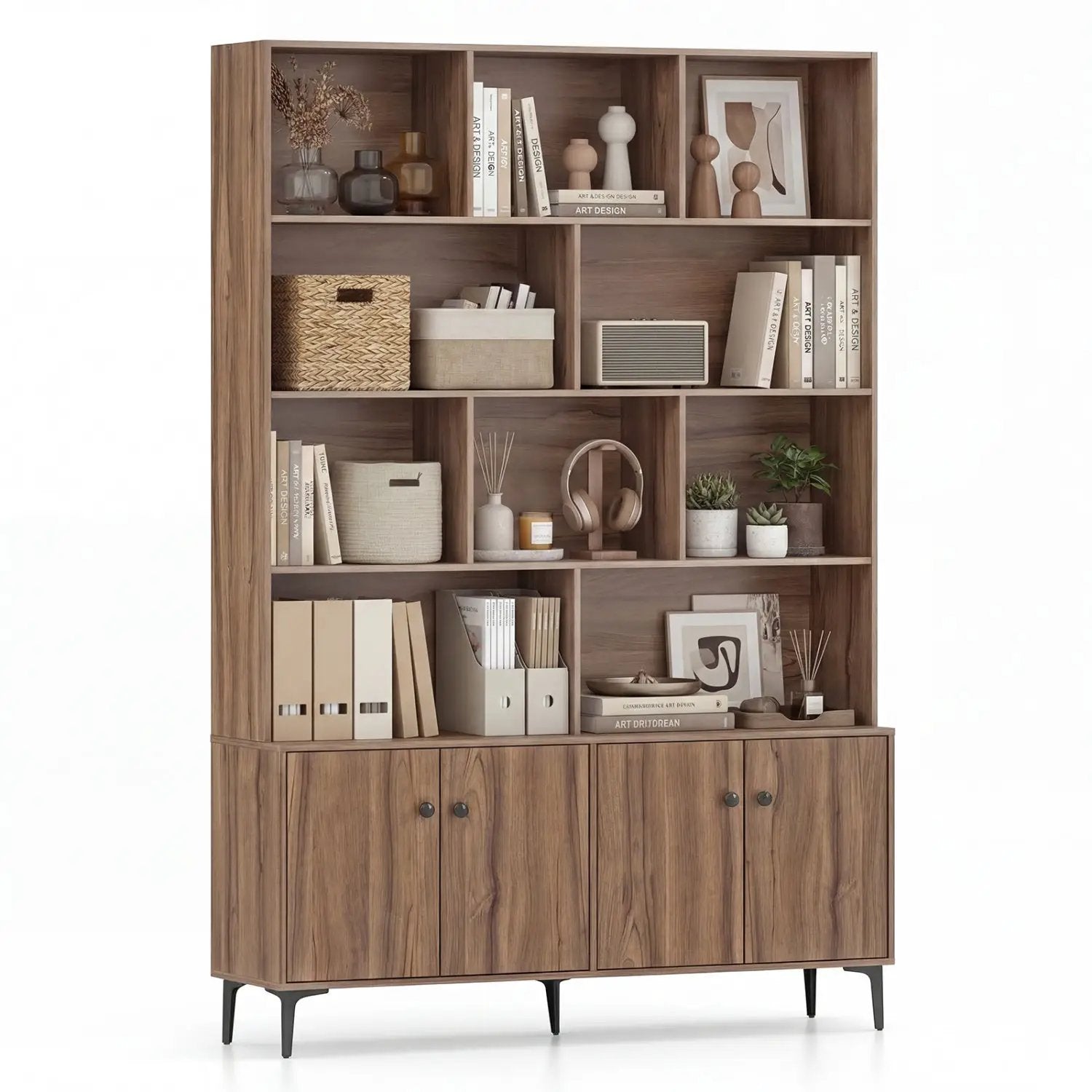 Bookshelf with 4 Doors and 2 Anti-Tipping Kits for Home Office by DirectDeals