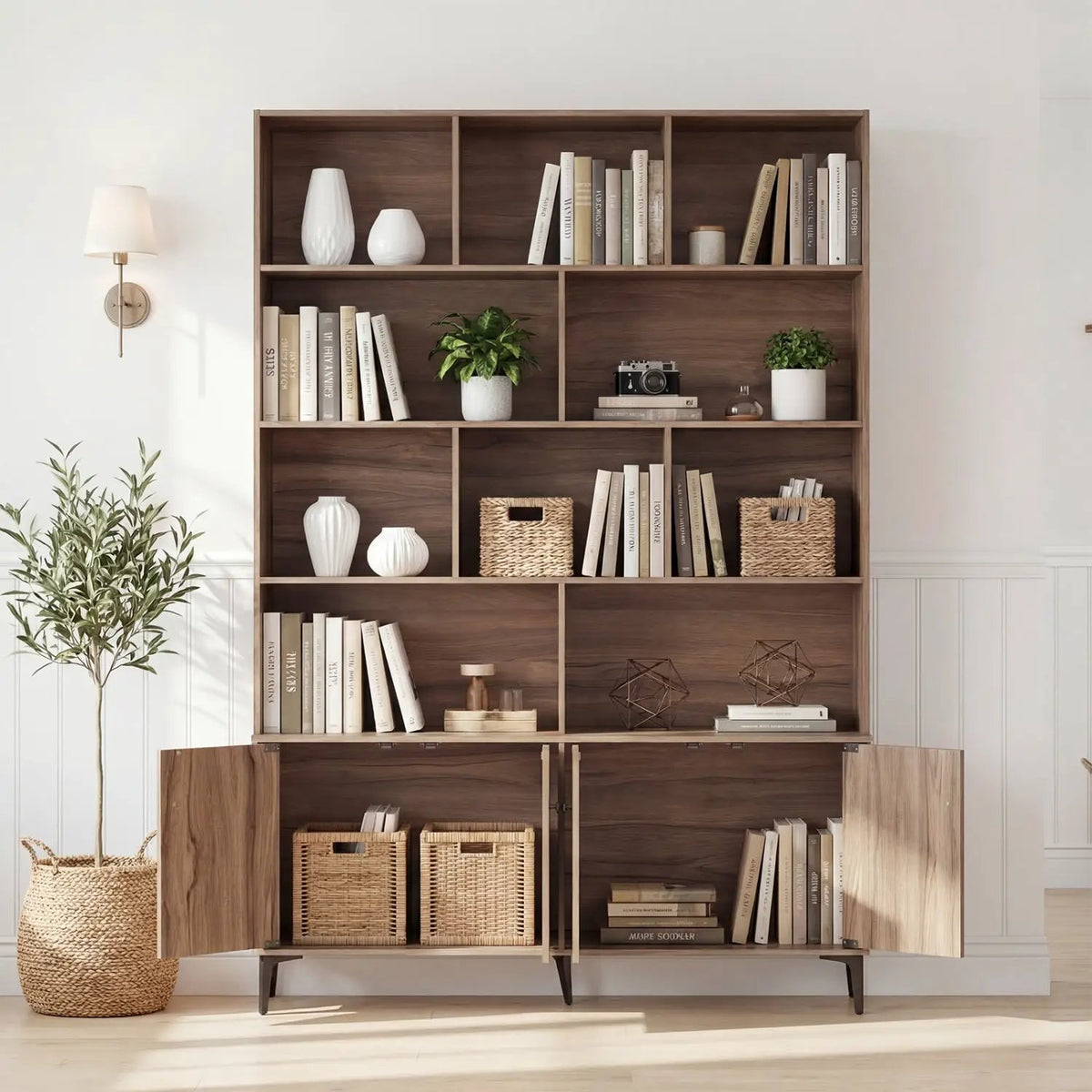 Bookshelf with 4 Doors and 2 Anti-Tipping Kits for Home Office, photo 6 of 16