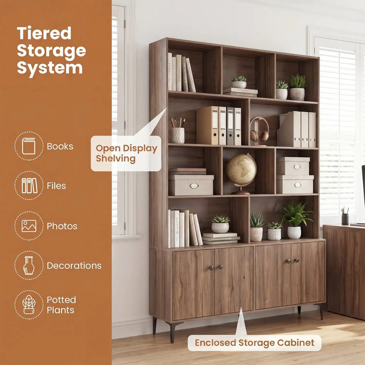 Bookshelf with 4 Doors and 2 Anti-Tipping Kits for Home Office, photo 8 of 16