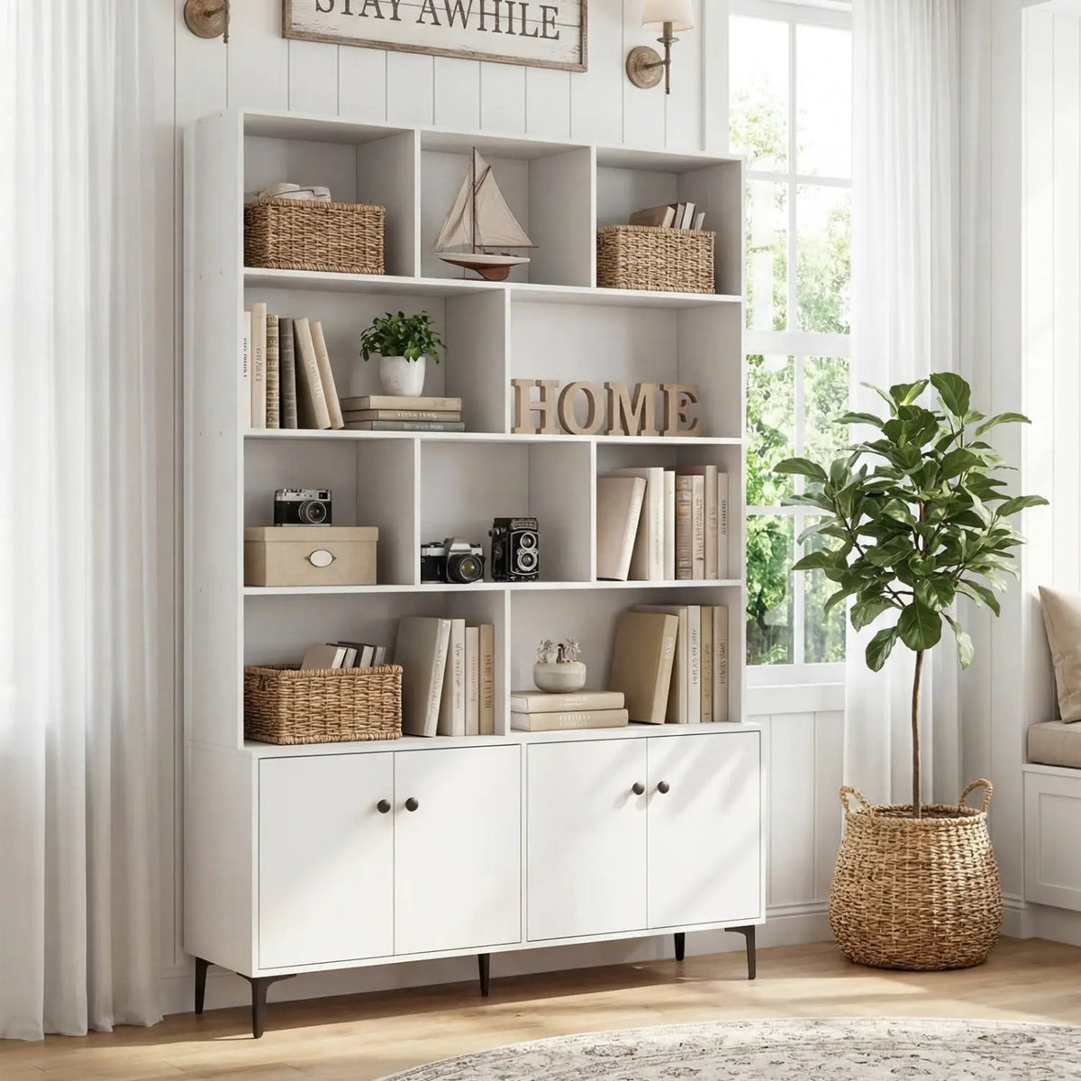 Bookshelf with 4 Doors and 2 Anti-Tipping Kits for Home Office, photo 10 of 16