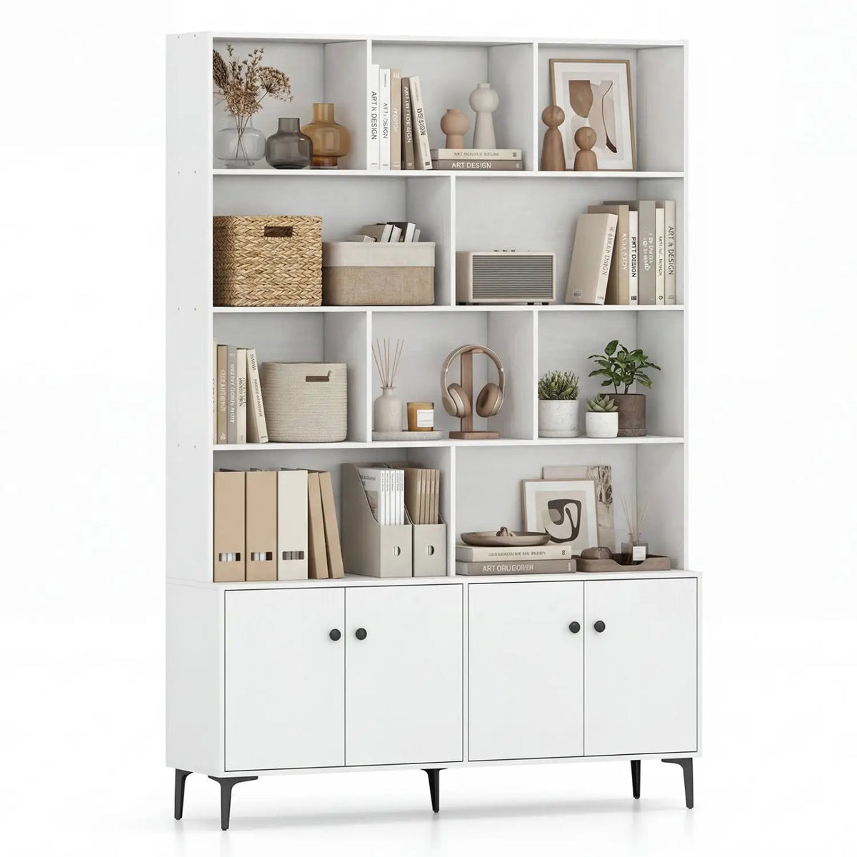 Bookshelf with 4 Doors and 2 Anti-Tipping Kits for Home Office, photo 2 of 16