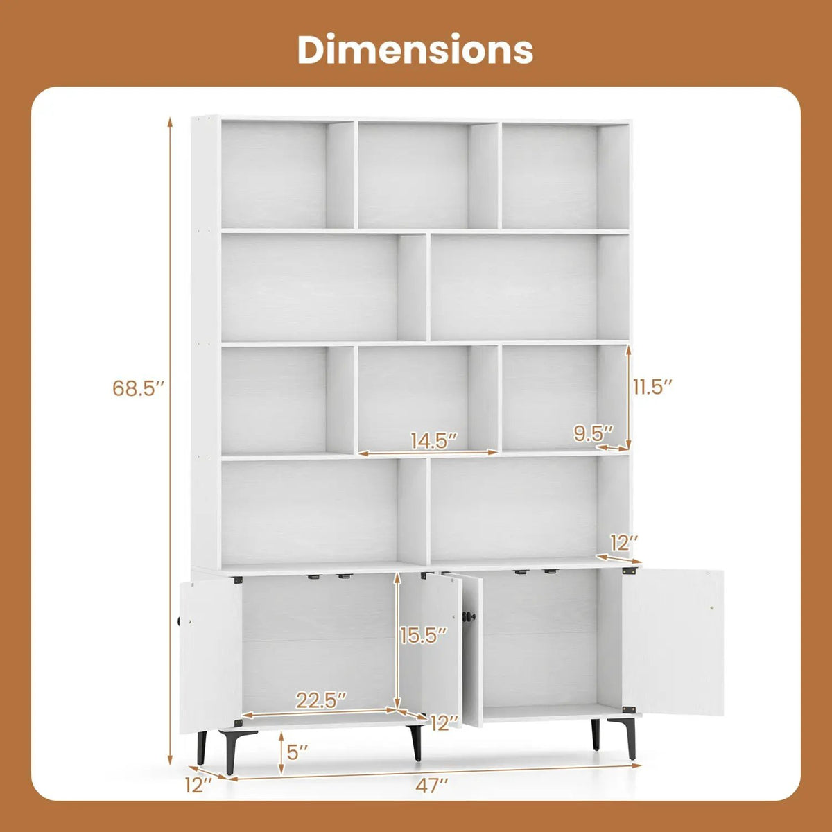 Bookshelf with 4 Doors and 2 Anti-Tipping Kits for Home Office, photo 12 of 16