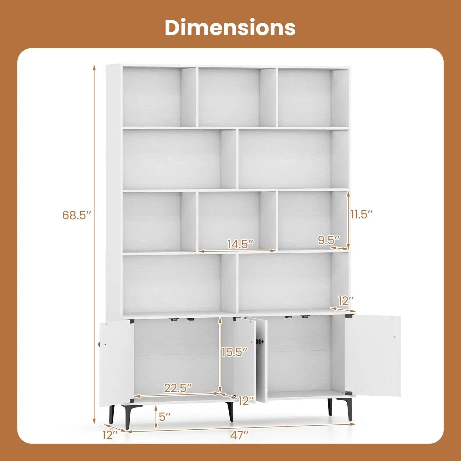 Bookshelf with 4 Doors and 2 Anti-Tipping Kits for Home Office by DirectDeals