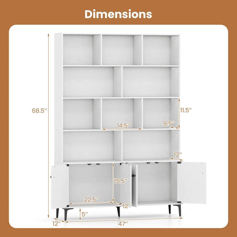 Bookshelf with 4 Doors and 2 Anti-Tipping Kits for Home Office by DirectDeals