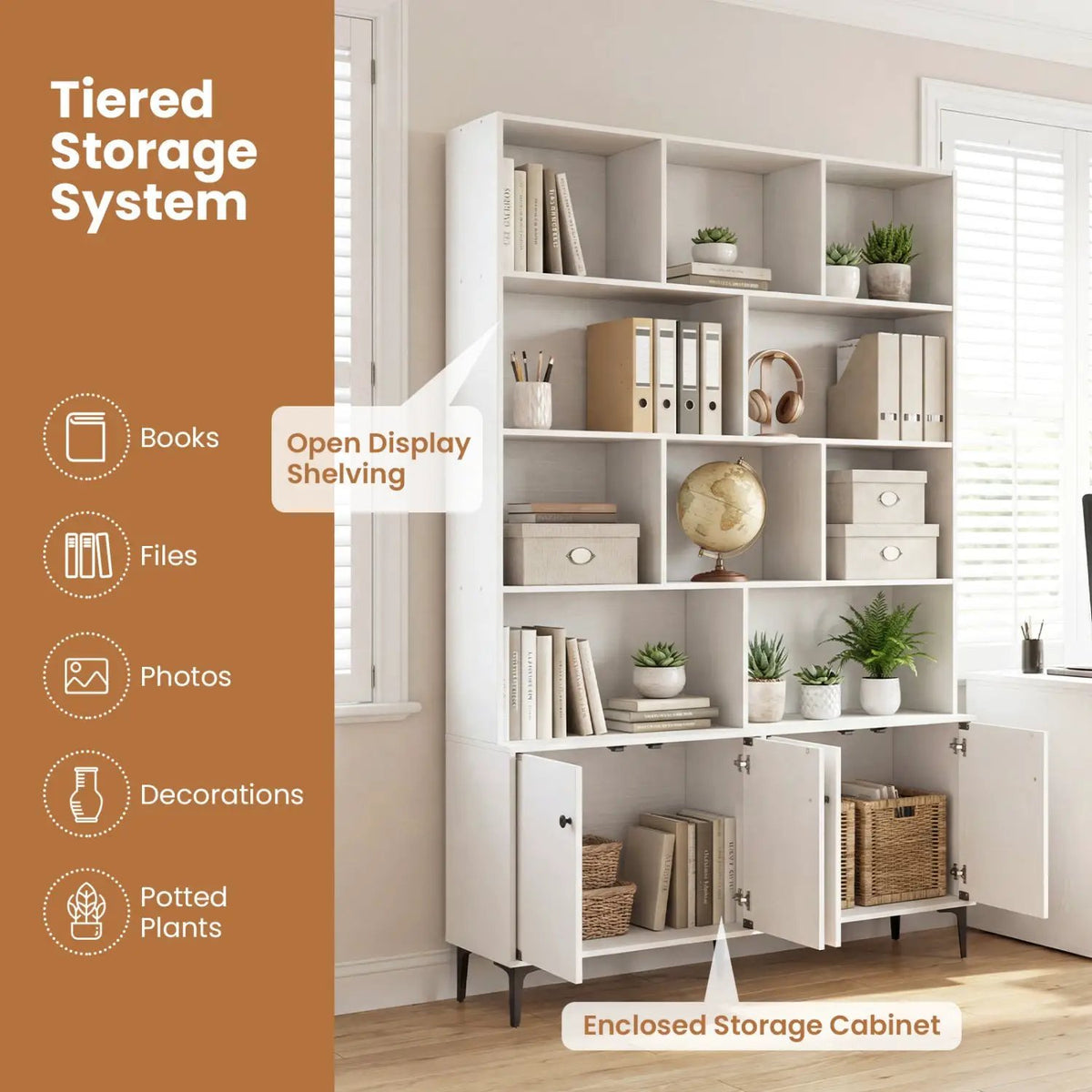 Bookshelf with 4 Doors and 2 Anti-Tipping Kits for Home Office, photo 15 of 16