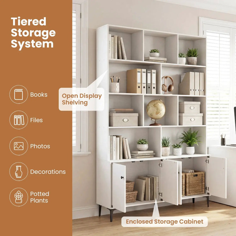 Bookshelf with 4 Doors and 2 Anti-Tipping Kits for Home Office by DirectDeals