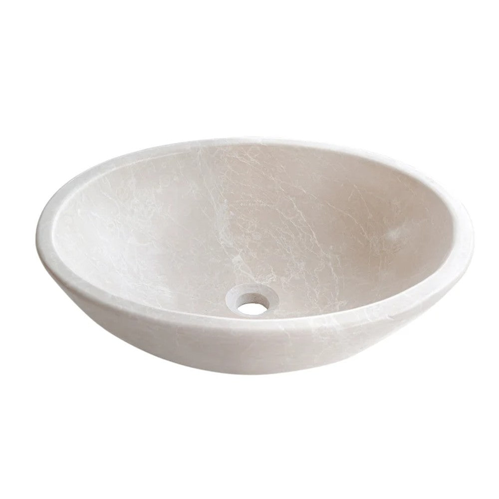 Botticino Marble Natural Stone Oval Vessel Sink - Honed Finish 16x20.5x6 Inches by GobekDesign
