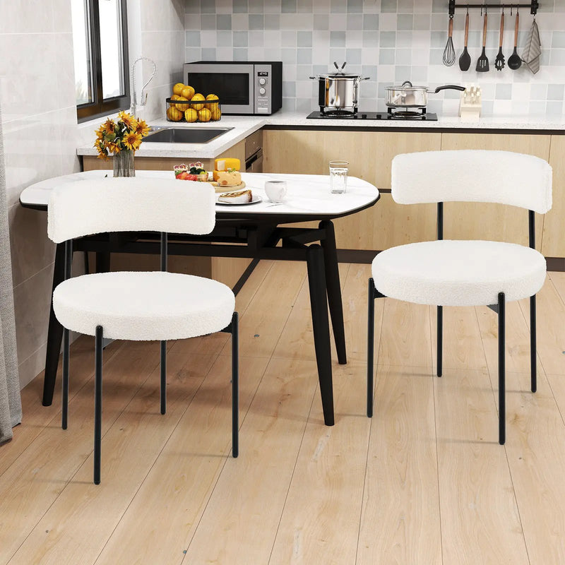 Boucle Dining Chair with Curved Backrest and Metal Legs Set of 2-White by DirectDeals