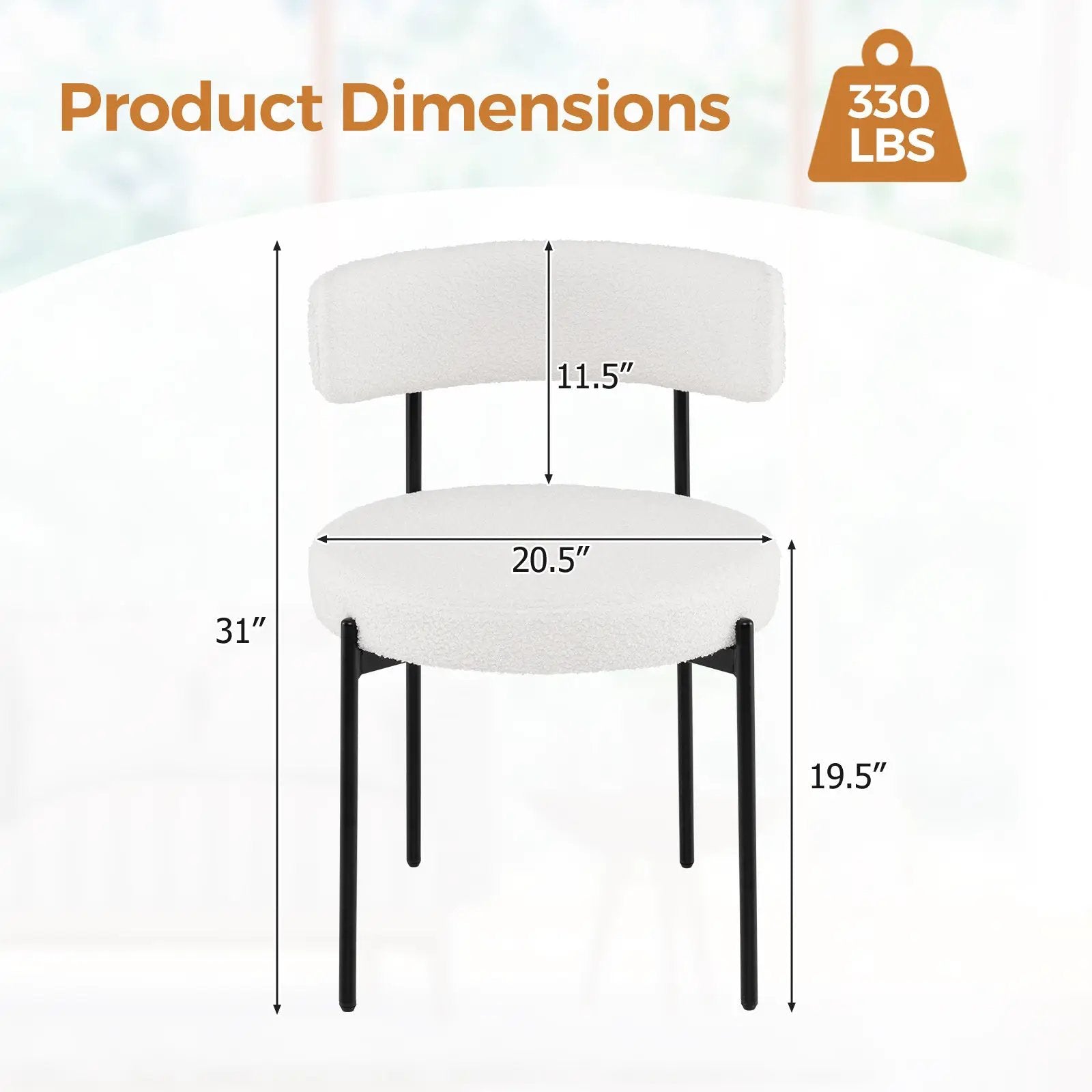 Boucle Dining Chair with Curved Backrest and Metal Legs Set of 2-White by DirectDeals