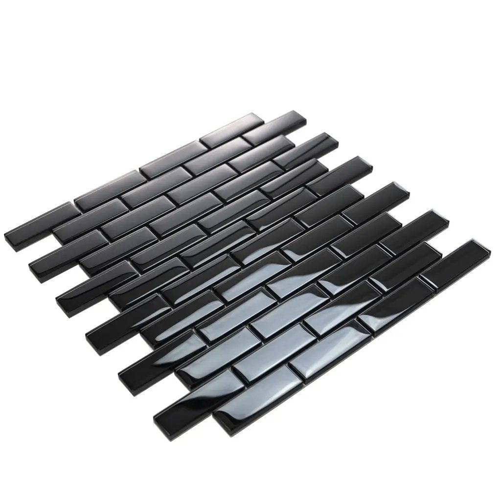 Black 12x12 Glossy Brick Glass Mosaic Tile (5 pack, 4.92 sq ft/case) by Apollo Tile
