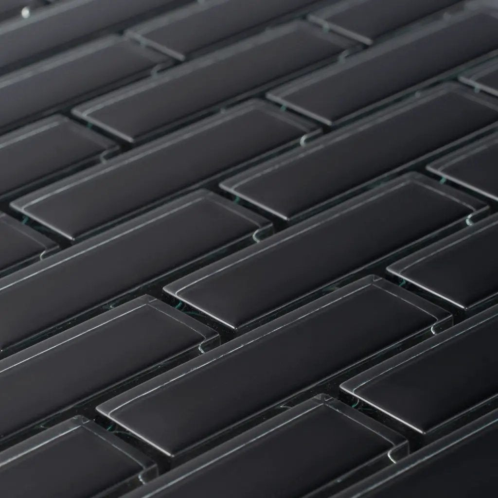 Black 12x12 Glossy Brick Glass Mosaic Tile (5 pack, 4.92 sq ft/case) by Apollo Tile