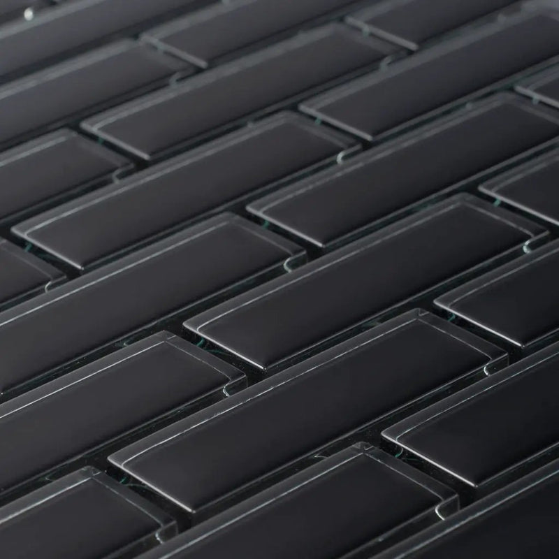 Black 12x12 Glossy Brick Glass Mosaic Tile (5 pack, 4.92 sq ft/case) by Apollo Tile