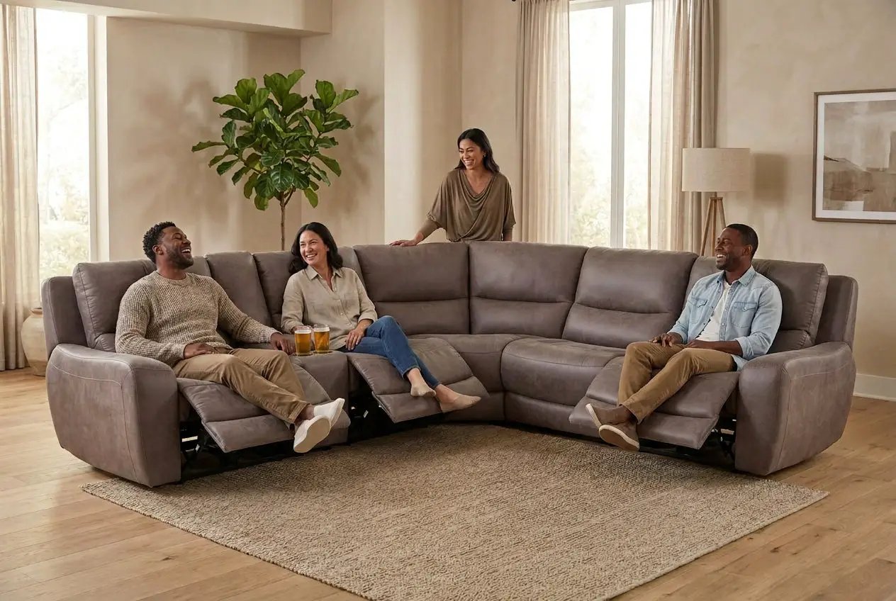 Branson Zero Slate 6-Piece Dual Power Reclining Modular Sectional with Storage Console by Ornate Furniture