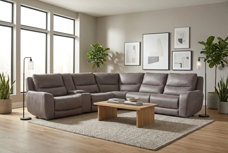Branson Zero Slate 6-Piece Dual Power Reclining Modular Sectional with Storage Console by Ornate Furniture