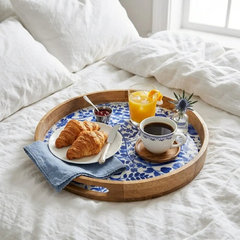 House of Avana Round Blue Mango Wood Serving Tray by House Of Avana