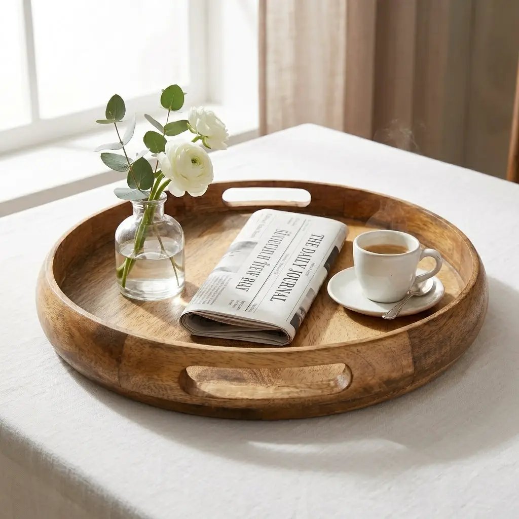 House of Avana Round Mango Wood Serving Tray Natural by House Of Avana