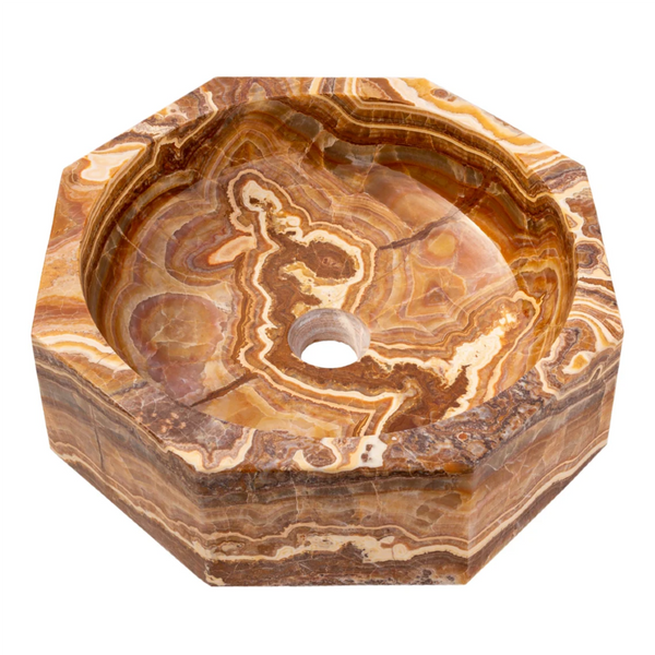 Brown Onyx Translucent Octagon Vessel Sink - Polished Natural Stone 17x5 inch