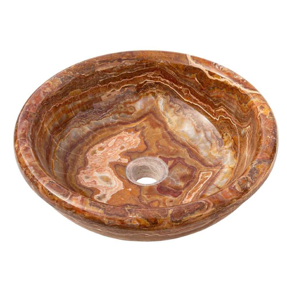 Brown Onyx Translucent Natural Stone Polished Drop-in Vessel Sink 16 x 6 Inch by GobekDesign