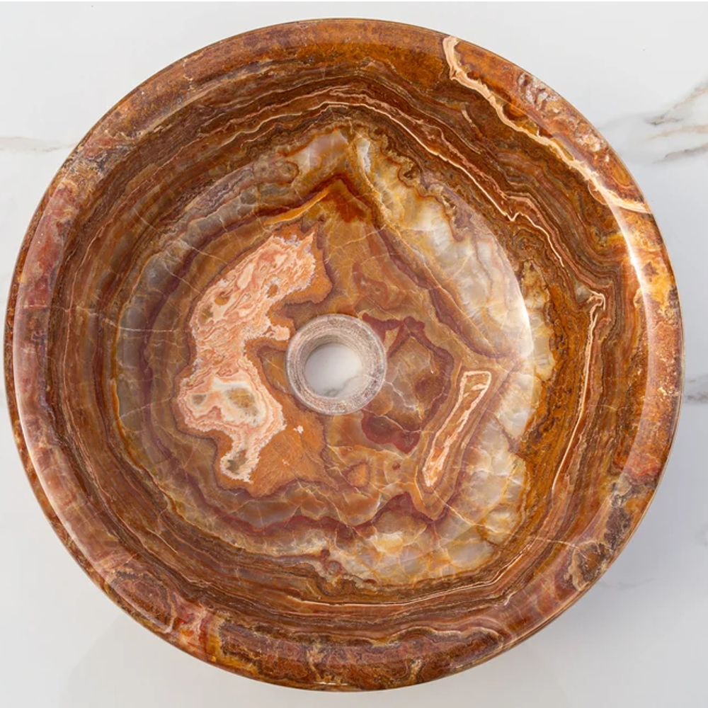 Brown Onyx Translucent Natural Stone Polished Drop-in Vessel Sink 16 x 6 Inch by GobekDesign