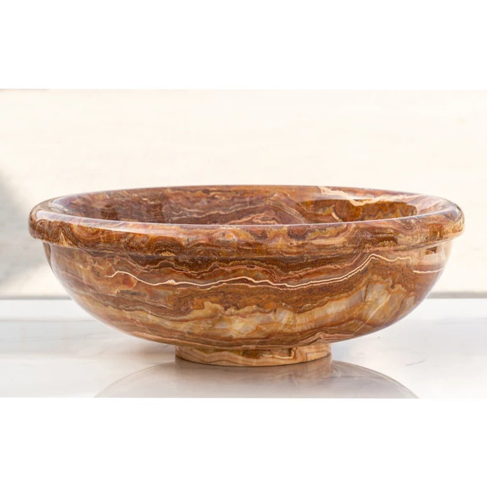 Brown Onyx Translucent Natural Stone Polished Drop-in Vessel Sink 16 x 6 Inch by GobekDesign