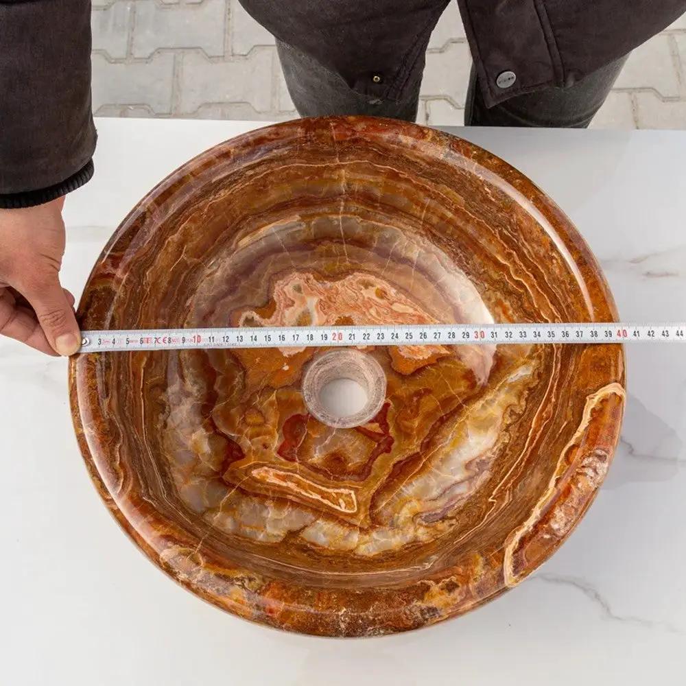 Brown Onyx Translucent Natural Stone Polished Drop-in Vessel Sink 16 x 6 Inch by GobekDesign