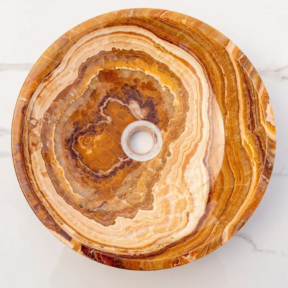 Brown Onyx Translucent Natural Stone Vessel Bowl Sink - 16in Polished by GobekDesign