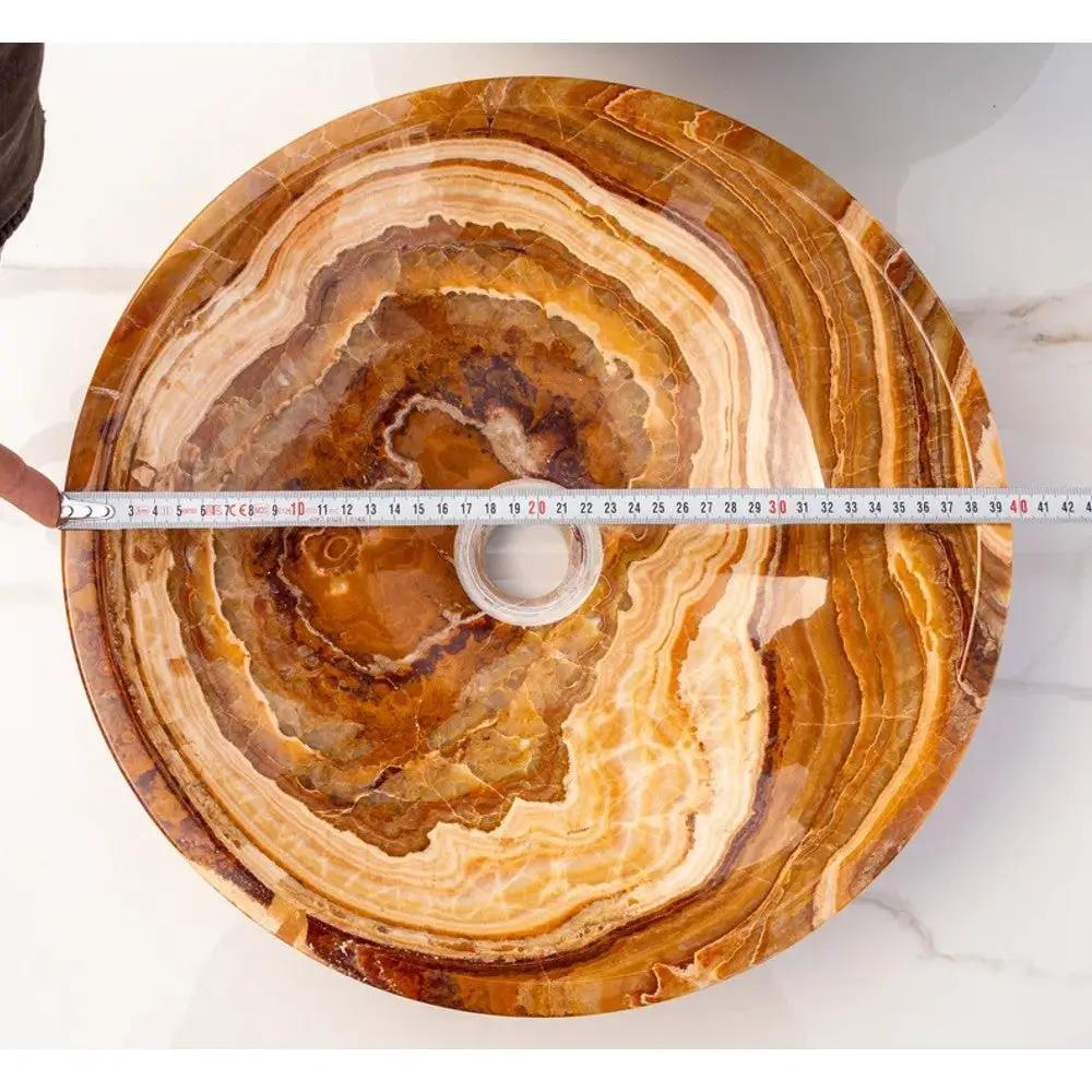Brown Onyx Translucent Natural Stone Vessel Bowl Sink - 16in Polished by GobekDesign