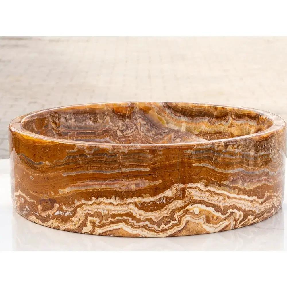Brown Onyx Translucent Natural Stone Vessel Sink - Polished Handcrafted 16x6 Inch by GobekDesign